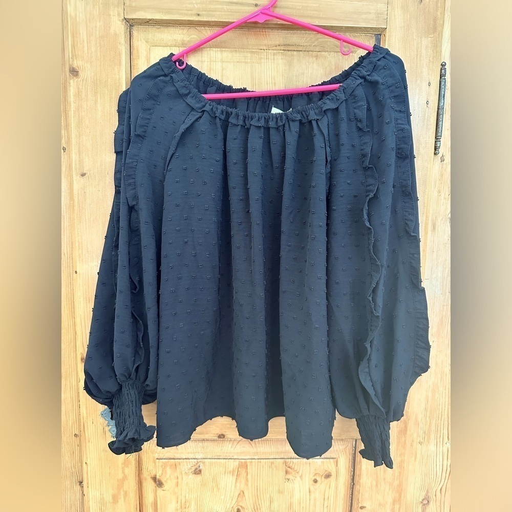 Max Studio Black Whimsicore Fairycore Romantic Eyelet Long Sleeve Size Small NWT